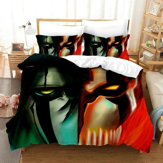 Bleach Anime Bettwäsche Set mit Toushirou und Ichigo Motiv, 3-teilig aus Mikrofaser, Mehrfarbig, B/H: 155 x 220 cm - Bild 1