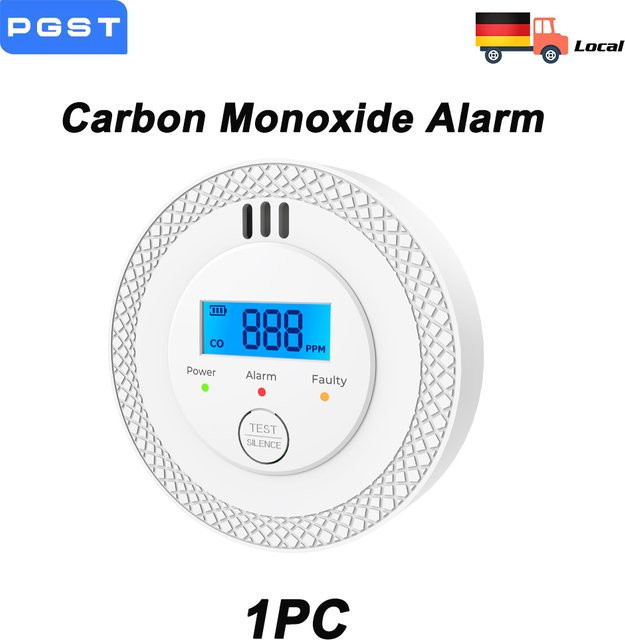 PGST Kohlenmonoxid-Melder CO-Gasleck-Alarm mit Display in Weiß, batteriebetrieben für Zuhause, Küche und Schlafzimmer - Bild 1