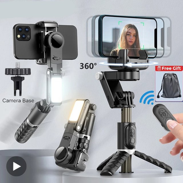 AyeBeau Selfie Stick und Smartphone Gimbal Stabilisator in Schwarz für iPhone, Android und Action Kamera mit Stativfunktion - Bild 1
