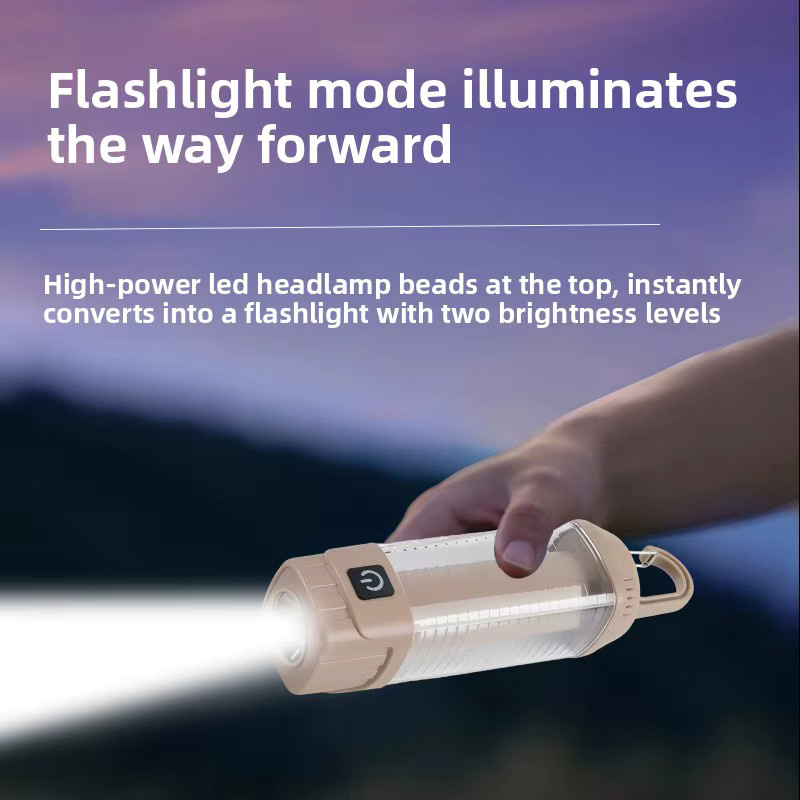 Multifunktionale LED Camping Lampe in Beige als tragbare Notfall Taschenlampe und Atmosphäre Lampe mit Akku für Outdoor und Garten - Bild 2