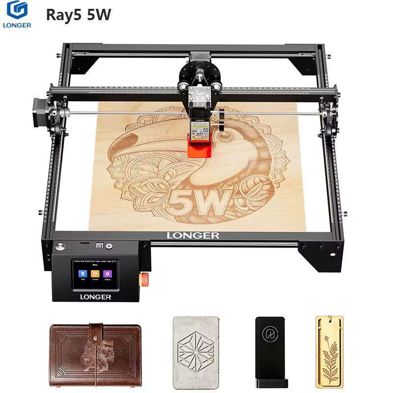 LONGER Ray5 Desktop-Lasergravurmaschine mit 5W Laser, 3,5-Zoll-Touchdisplay, WLAN-Fernsteuerung und 400 x 400 mm Gravurbereich in Schwarz - Bild 2