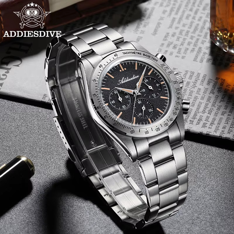 ADDIESDIVE Chronograph, Quarz, Edelstahl, Schwarz, Herren - Bild 2