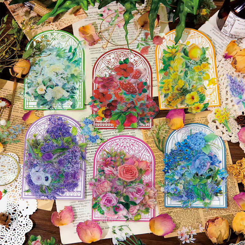 YCDBTH Bloom Season Series Journal Collage-Aufkleber, 100 Stück Vintage Pflanzen- und Blumendekoration in 6 Stilen, Mehrfarbig - Bild 1