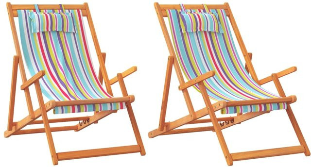 2er-Set faltbare Strandstühle von Yiwydaa aus Holz und UV-beständigem Stoff in Mehrfarbig - Bild 1