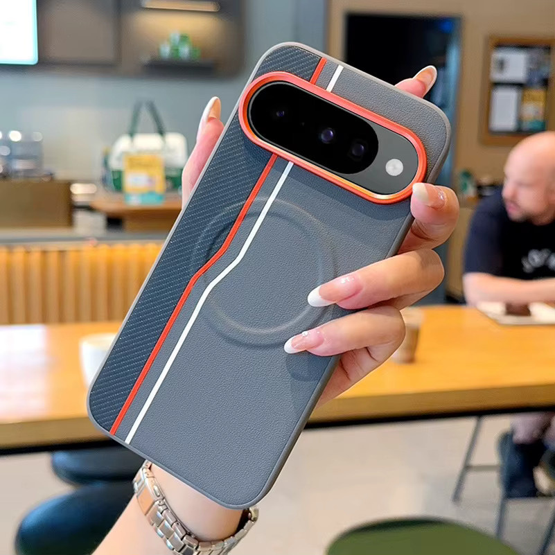 Magnetische matte Lederhülle für Google Pixel 10 Pro XL und Pixel 10 Pro in Grau mit Linsenschutz und kabelloser Ladefunktion - Bild 3