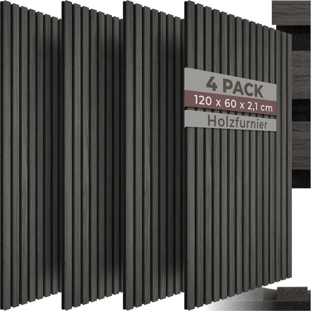 tectake Akustikpaneele Holzoptik Eiche schwarz aus MDF und Echtholzfurnier, B: 60 cm, H: 120 cm, T: 2,1 cm - Bild 1