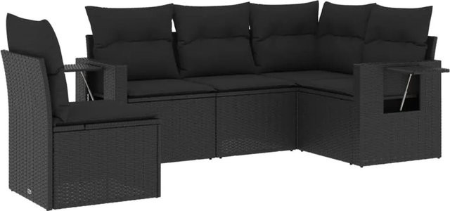 vidaXL 5-teilige Garten-Sofagarnitur in L-Form aus schwarzem Poly-Rattan mit Kissen und pulverbeschichtetem Stahlgestell - Bild 1
