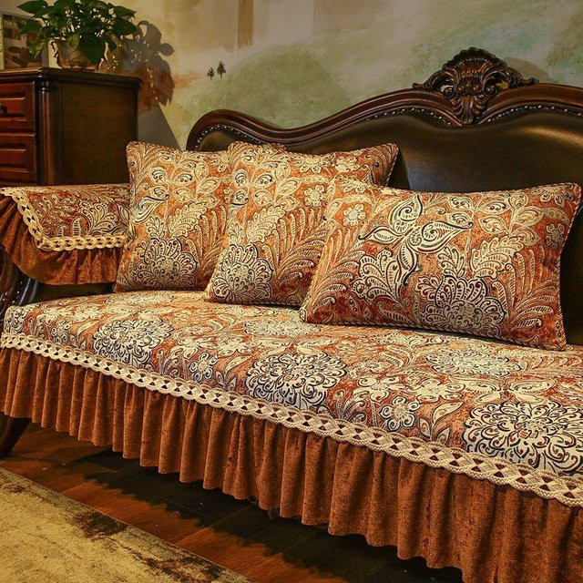 Super Six Sofakissen mit Wellenkante aus Chenille und besticktem Jacquard, Orange, B/B: 60 x 60 cm - Bild 1