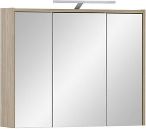 SCHILDMEYER Spiegelschrank Elba in Eiche mit 3 Glastüren, LED-Beleuchtung und Rasierersteckdose, Farbe: Braun, B/H/T: 74,5 x 60 x 16 cm - Bild 1
