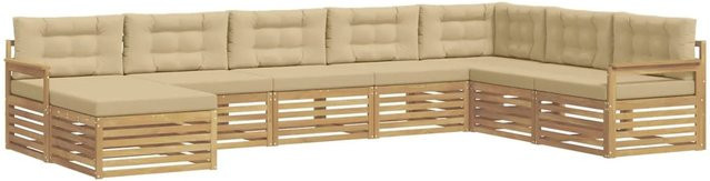 vidaXL Outdoor-Sofagarnitur aus Akazienholz in L-Form mit Kissen, 8-teilig, Weiß und Beige - Bild 1