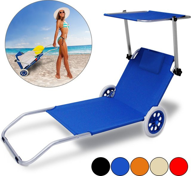 Casaria Strandliege Kreta mit Sonnendach und Rollen in Blau, B/T/H: 150 x 83 x 52 cm - Bild 1