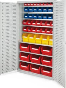 Kappes Grossraumschrank Mod. 14 Lochplattentüren in Grau mit Schloss, Regalböden und Schubladen aus Stahlblech, H x B x T: 195 x 113 x 59 cm - Bild 1