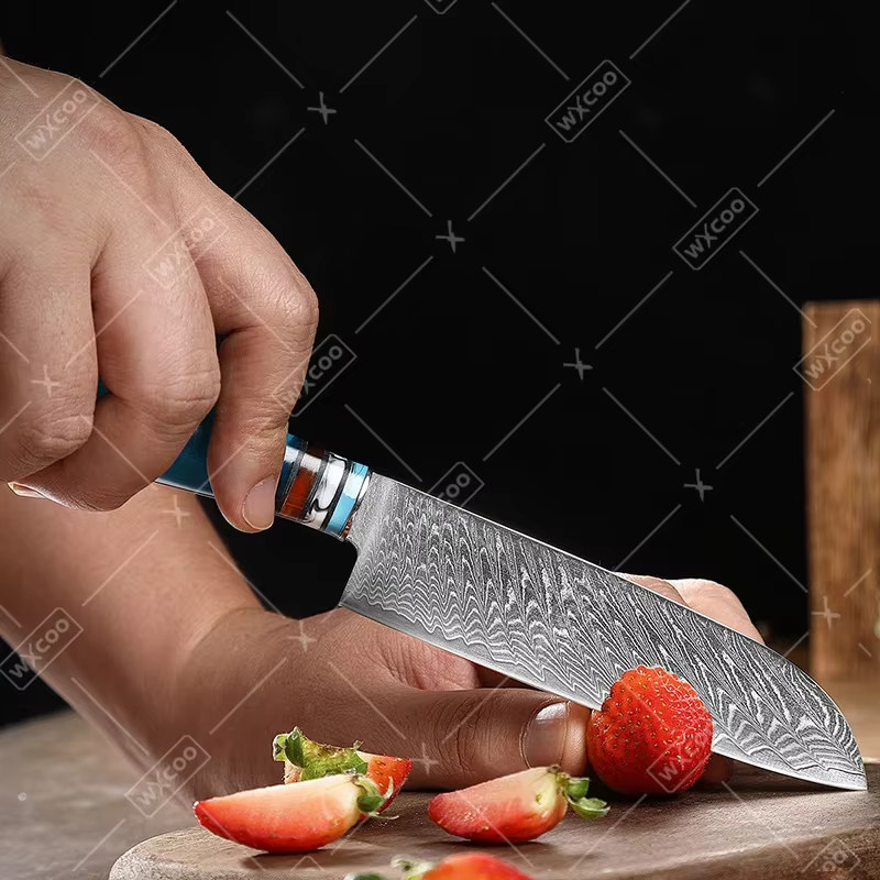 WXCOO Damaszener Stahl Kochmesser-Set mit blauem Harzgriff, Japanisches Profi-Küchenmesser-Set für Obst und zum Schälen - Bild 4