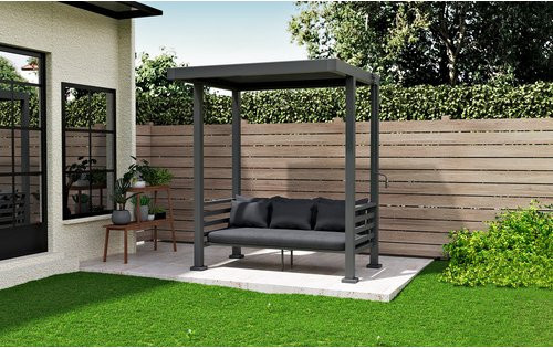 Mr. GARDENER Pergola Lounge in Anthrazit mit grauen Kissen, B/T/H: 202 x 169 x 238 cm - Bild 1