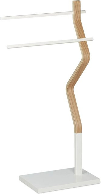 Relaxdays Handtuchhalter aus Stahl und MDF in Weiß, freistehend mit skandinavischem Flair, Höhe: 85 cm, Breite: 43,5 cm, Tiefe: 20 cm - Bild 1