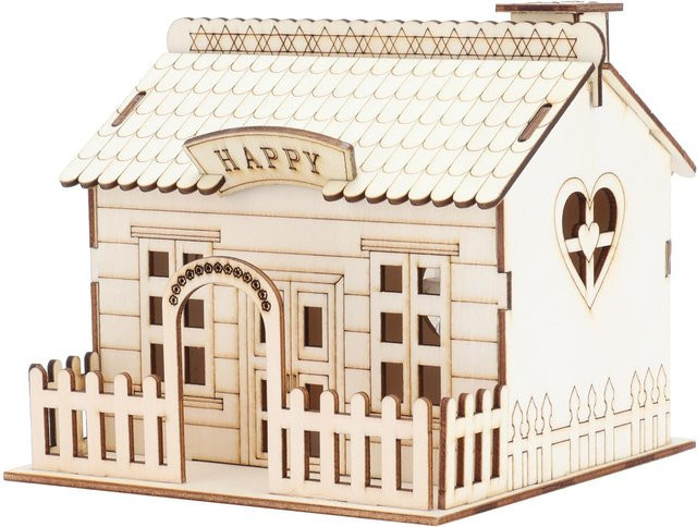 Sparschwein aus Holz in Form einer Villa mit LED-Licht als Heimdekoration in Braun und Beige - Bild 1