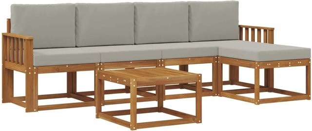 vidaXL Outdoor-Sofagarnitur aus Massivholz Akazie mit 6 Kissen in Natur und Hellgrau - Bild 1