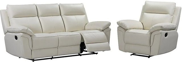 Vente-unique Couchgarnitur Pakita mit 3-Sitzer-Sofa und Sessel in Elfenbein, modern mit USB-Ladefunktion und Polsterung - Bild 1