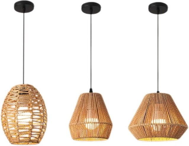JOYINLED Boho Pendelleuchte aus Rattan in Braun für Schlafzimmer und Esszimmer mit E27 Fassung - Bild 1