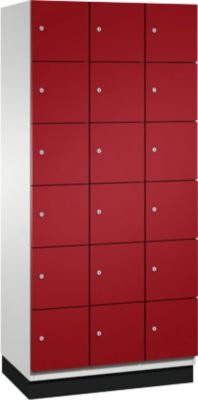 C+P Schließfachschrank Cambio mit 3 Abteilen und 18 Fächern, inklusive Sockel, lichtgrau/rubinrot, B: 90 cm, T: 52,5 cm, H: 198 cm - Bild 1