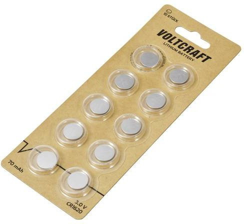 Voltcraft Knopfzelle CR1620 3V Lithium 70 mAh 10er Pack Silber - Bild 1