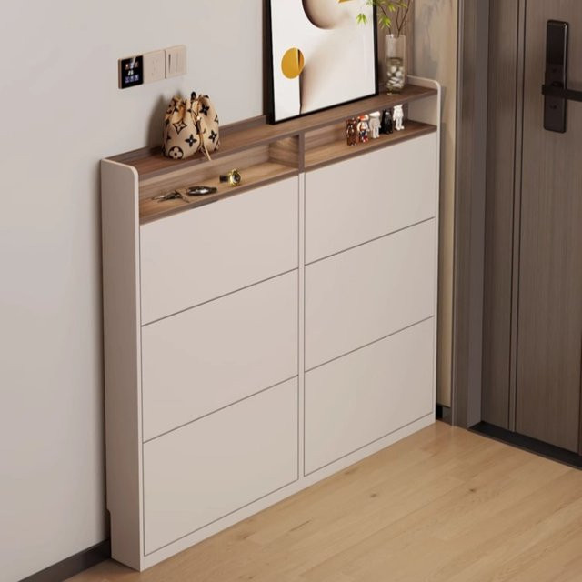 MDNG Modernes Schuhregal in Weiß, schmales vertikales Schuhschrank-Modell mit Klappfächern für den Eingangsbereich, B/T/H: 120 x 2 x 120 cm - Bild 1