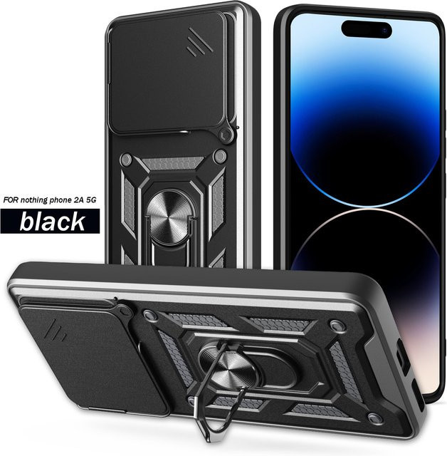 Nothing Phone 2a Plus Hülle mit Magnetringhalter und Schiebe-Kameraschutz in Schwarz und Grün - Bild 1