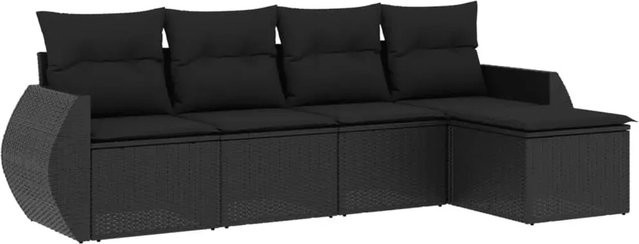 vidaXL 5-tlg Garten-Sofagarnitur in L-Form mit Polsterkissen, Schwarz, Poly Rattan und Metallrahmen - Bild 1