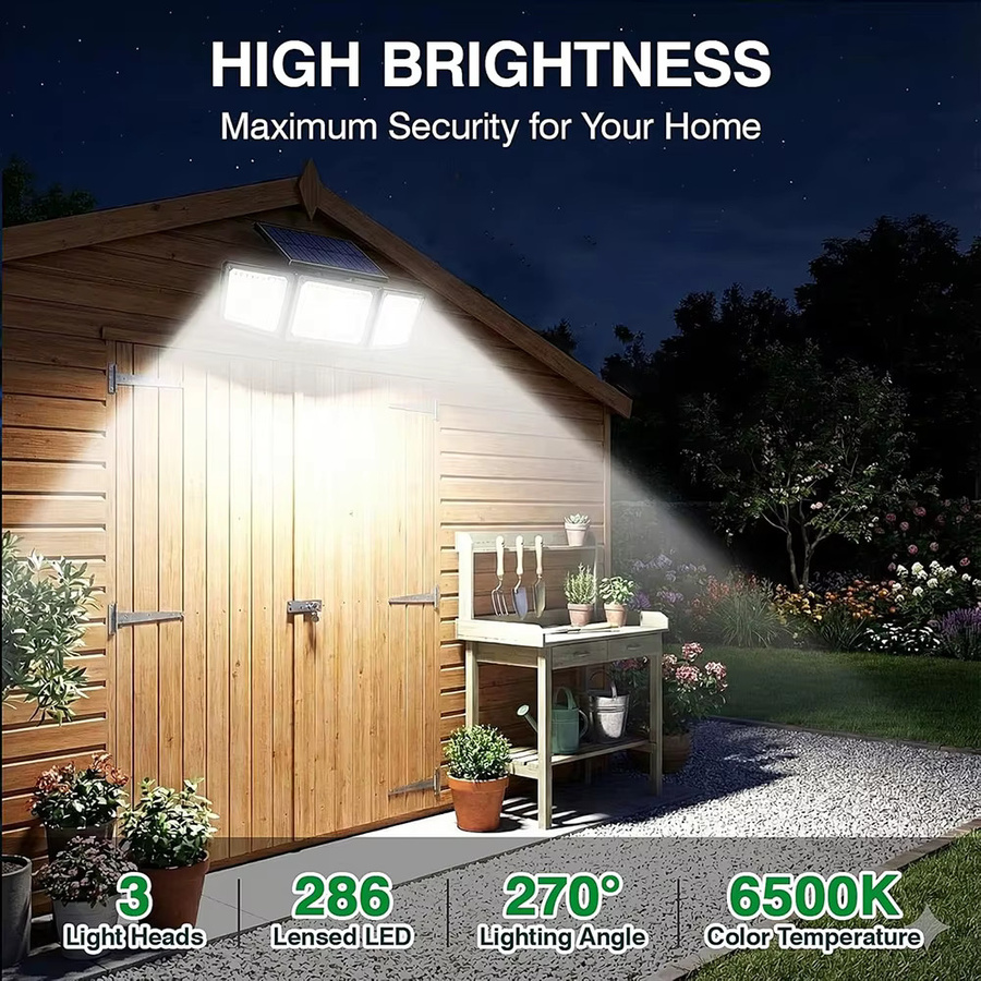 UMEXUS Solarleuchte für den Außenbereich mit 286 LEDs, 3500 Lumen, Bewegungssensor, IP65 wasserdicht, Schwarz - Bild 3
