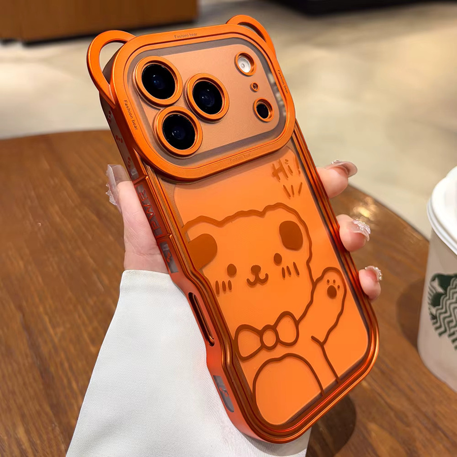 Transparente iPhone 17 Pro Max, iPhone 17 Pro und iPhone 17 Air Schutzhülle mit süßem Bären-Design und Lanyard in Orange aus stoßfestem TPU - Bild 4