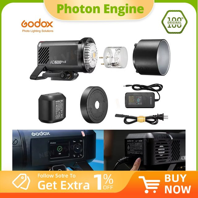 Godox AD600Pro II Kabelloser All-in-One Outdoor-Blitz 600W Schwarz mit TTL und Hochgeschwindigkeits-Synchronisation kompatibel mit Canon Nikon Sony Olympus - Bild 1
