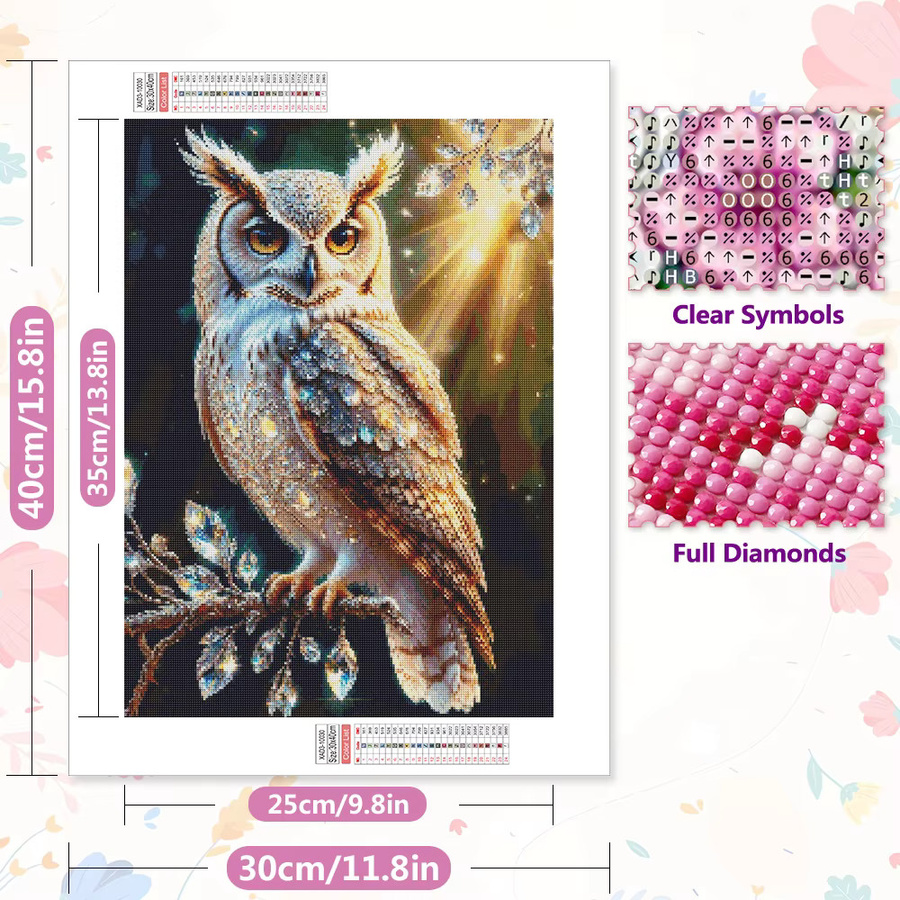EverShine DIY Diamant-Gemälde Eule als 5D Mosaik-Stickerei in Mehrfarbig, quadratisch, Wanddekoration - Bild 2