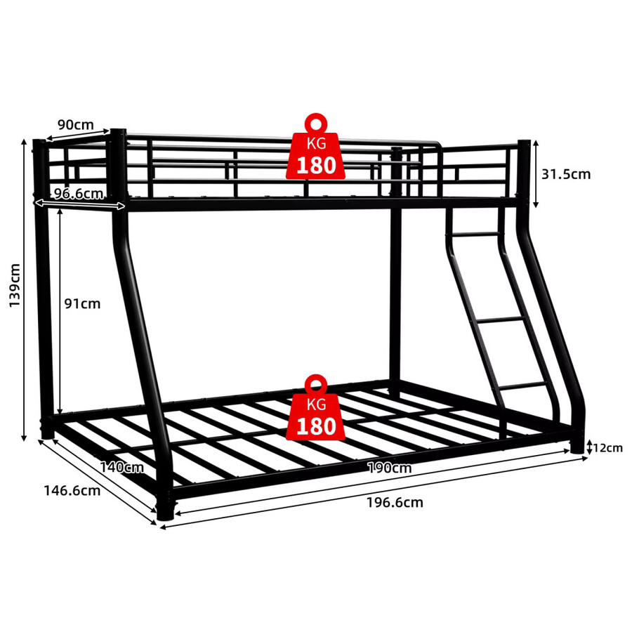 Modernes Etagenbett aus Metall in Schwarz mit Leiter, B/T/H: 90 x 190 cm - Bild 2