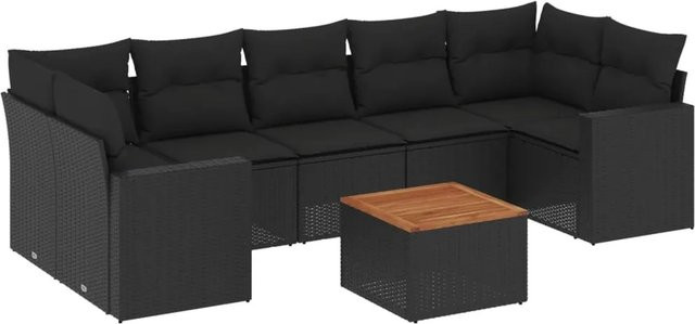 vidaXL 8-tlg Garten-Sofagarnitur mit Kissen aus Poly-Rattan und Akazienholz in Schwarz und Braun - Bild 1