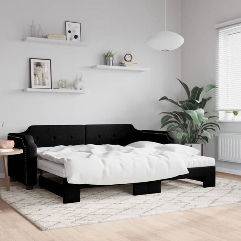Ausziehbares Funktionsbett mit Matratze von vidaxl in Schwarz aus Stoff und Metall, B/T: 200 x 100 cm - Bild 1