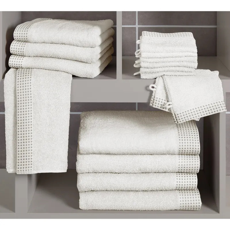 Modernes Frottee-Handtuch aus Baumwolle in Beige und Weiß, B/H: 50 x 100 cm - Bild 2