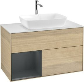 V&B Waschtischunterschrank Finion 100 in Weiß mit Eichenregal, B/T/H: 100 x 50,1 x 50,1 cm - Bild 1