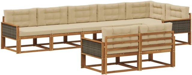 vidaXL Outdoor-Sofagarnitur in L-Form aus massivem Akazienholz mit Kissen in Natur und Beige - Bild 1