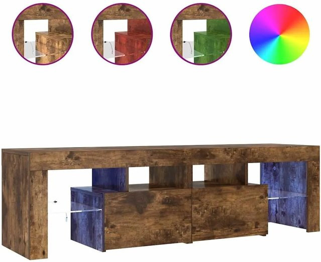 vidaXL TV-Schrank mit LED-Leuchten in Räuchereiche, modern, B/T/H: 140 x 36,5 x 40 cm - Bild 1
