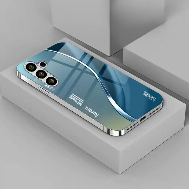Versilberte Glas-Handyhülle mit minimalistischem Business-Muster für Samsung Galaxy S26 S25 S24 S23 S22 S21 S20 (Ultra/Plus/FE) in Silber - Bild 1