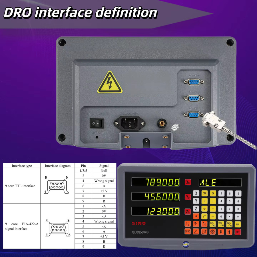 Sino 3-Achsen Digitalanzeigesystem SDS2MS-3MS Set für Dreh- und Fräsmaschinen mit KA35 Linearmaßstäben und optischen Encodern TTL 0,005mm 0,001mm - Bild 3