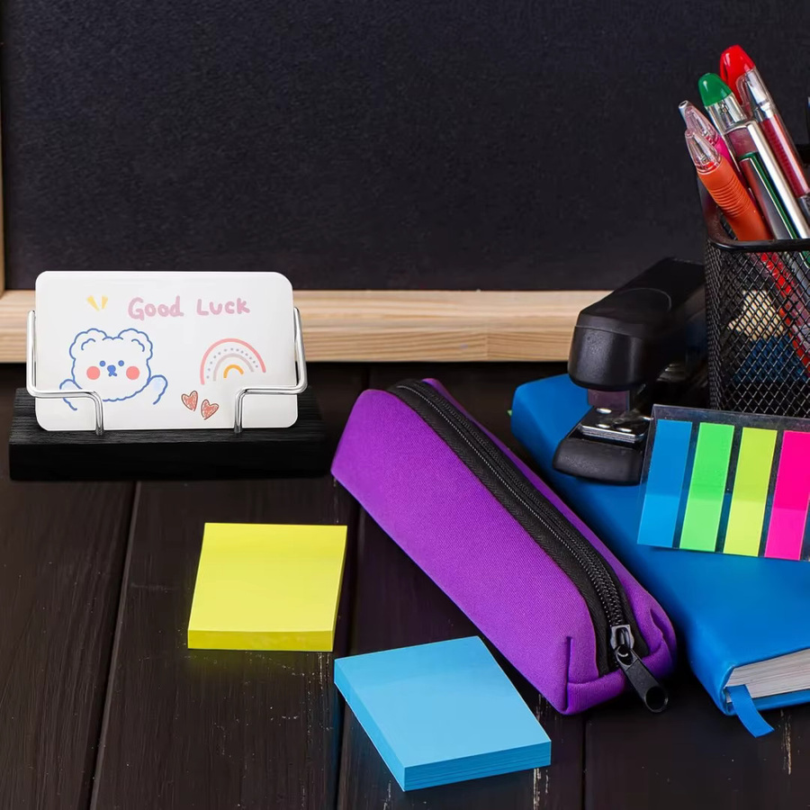 JESJELIU Visitenkartenhalter aus Holz in Braun als Schreibtisch-Organizer und Memo-Holder für Büro und Zuhause - Bild 4