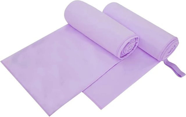vidaXL Sporthandtücher aus Mikrofaser, 2 Stück, Lila, B/H: 200 x 100 cm, schnelltrocknend mit Aufhängeschlaufe - Bild 1