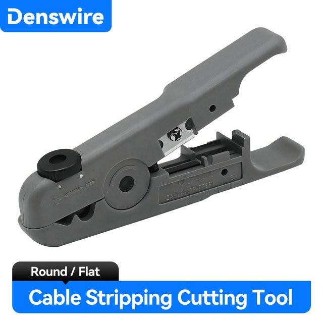 Denswire Kabelabisolierer in Grau für Ethernet-Netzwerkkabel CAT7, CAT6, CAT5E und CAT5 zum Abisolieren und Schneiden von Flach- oder Rundkabeln - Bild 1