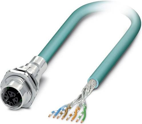Phoenix Contact 1424135 Sensor-Aktor-Einbausteckverbinder M12 Buchse, 8-polig, Cat6a Ethernet/LAN, blau/türkis, Länge: 0,50 m - Bild 1