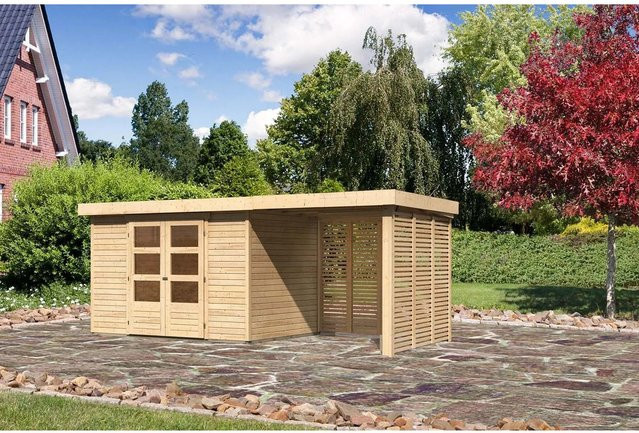 Karibu Holz-Gartenhaus Boras Natur mit Flachdach und modernem Design, Unbehandelt, B: 298 cm, T: 213 cm, H: 211 cm - Bild 1
