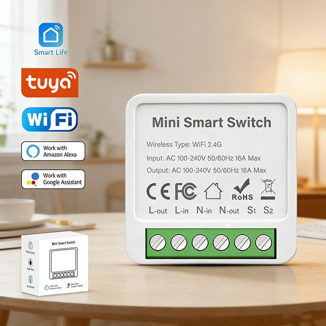Tuya 16A WLAN Smart Switch DIY Modul in Weiß mit 2-Wege-Steuerung, Timer und Sprachsteuerung für Alexa und Google Assistant - Bild 1