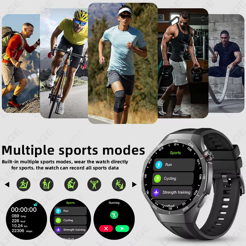 LIGE Smartwatch für Herren in Schwarz mit EKG-Monitor, Bluetooth-Anruf und Musiksteuerung - Bild 2