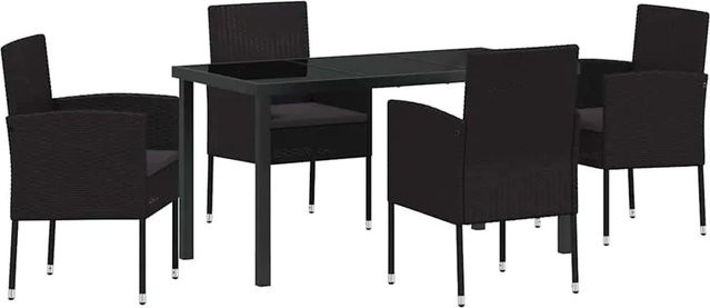 vidaXL Garten Essgruppe aus Poly-Rattan in Schwarz mit 5-teiligem Set und Kissen - Bild 1