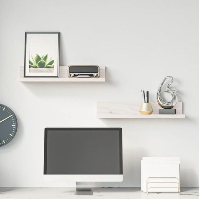 Vidaxl Wandregal Set aus Massivholz Kiefer in Weiß, 2 Stück, B: 50 cm, T: 11 cm, H: 9 cm - Bild 1